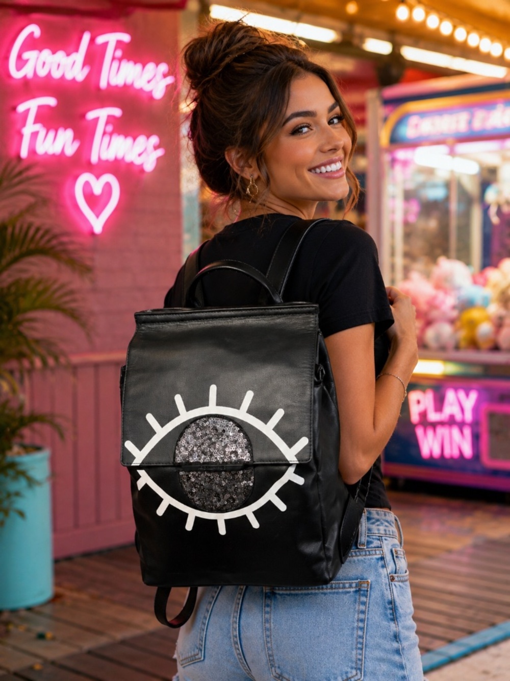 Kendall + Kylie Annabelle Nylon Eyelet Backpack Black
